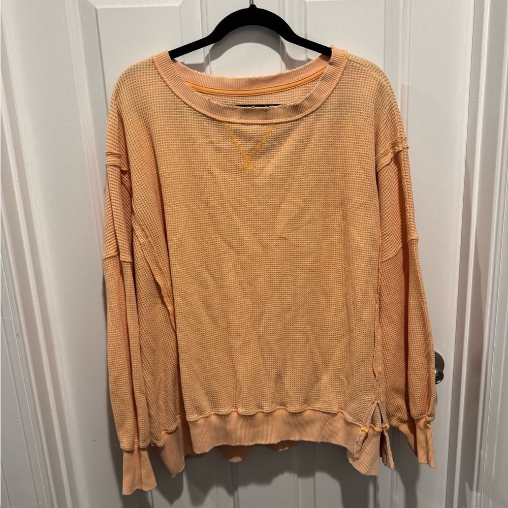 American Eagle Outfitters Waffle-Knit Orange Top Size L